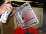 Clean the tranny pan getting ready for reinstallation.  I use brake parts cleaner for this as it works very well.  Carburetor spray cleaner works well too but isn't quite as strong as brake parts cleaner.