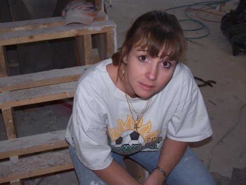 Dawn taking a break look how clean she is.    
She is a clean worker