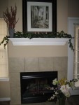 OUR DRESSED UP MANTEL WITH SHEILA'S BOQUET FROM JIMMY