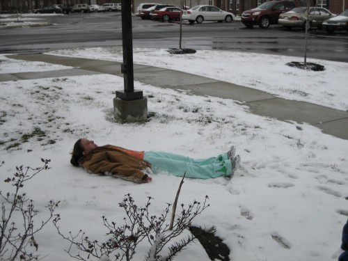 SHEILA MAKING A SNOW ANGEL